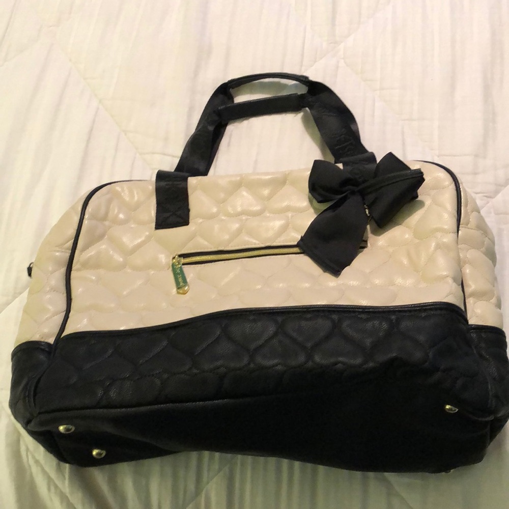 Cream and Black Betsey Johnson Overnight Bag